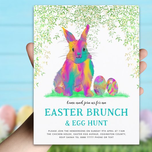 Cute Easter Bunny Egg Hunt en Brunch Blauwgroen Uitnodiging Briefkaart