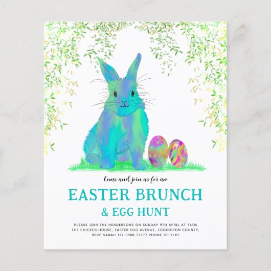 Cute Easter Bunny Egg Hunt en Brunch Blue Flyer (Voorkant)