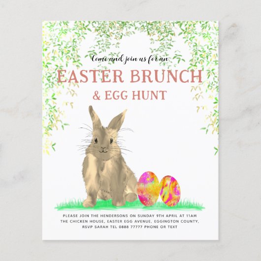 Cute Easter Bunny Egg Hunt en Brunch Flyer (Voorkant)