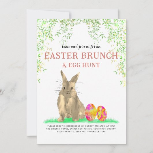 Cute Easter Bunny Egg Hunt en Brunch Kaart (Voorkant)