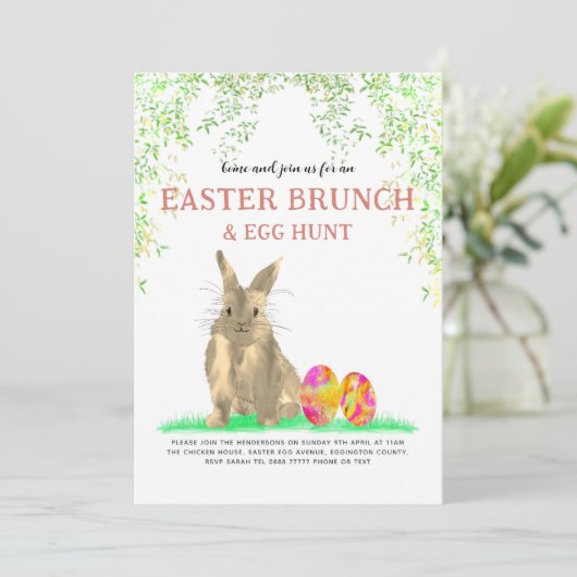 Cute Easter Bunny Egg Hunt en Brunch Kaart (Staand voorkant)