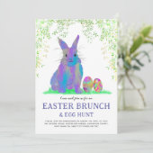 Cute Easter Bunny Egg Hunt en Brunch Paars Kaart (Staand voorkant)