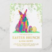 Cute Easter Bunny Egg Hunt en Brunch Pink Folie Uitnodiging (Voorkant)