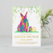 Cute Easter Bunny Egg Hunt en Brunch Pink Folie Uitnodiging (Staand Voorkant)