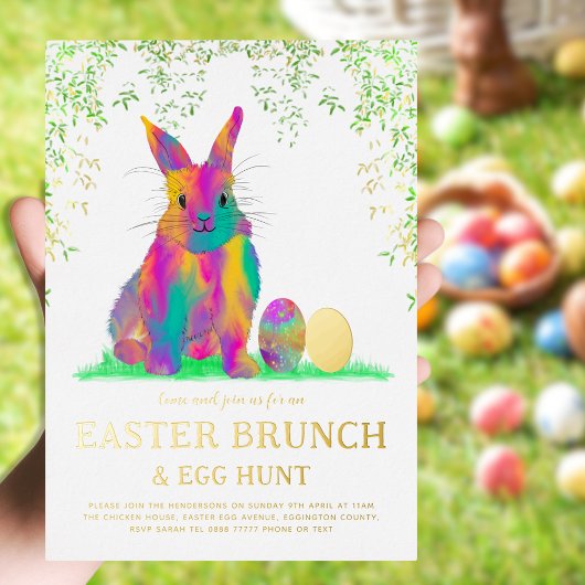 Cute Easter Bunny Egg Hunt en Brunch Pink Folie Uitnodiging