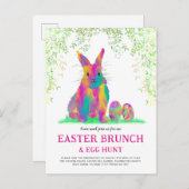 Cute Easter Bunny Egg Hunt en Brunch Pink Uitnodiging Briefkaart (Voorkant / Achterkant)