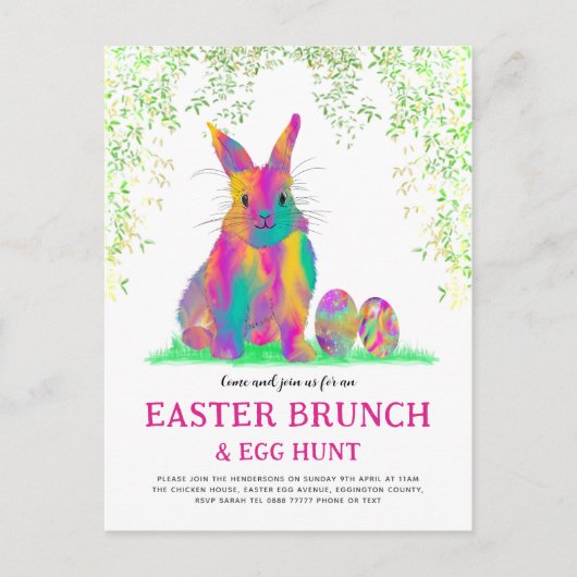 Cute Easter Bunny Egg Hunt en Brunch Pink Uitnodiging Briefkaart (Voorkant)