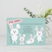 Cute Easter Bunny Egg Hunt Party Kaart (Staand voorkant)