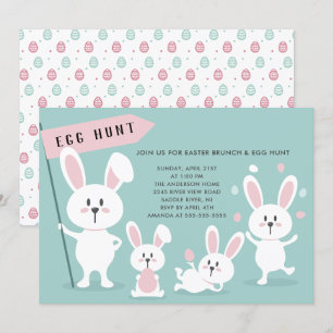 Cute Easter Bunny Egg Hunt Party Kaart