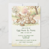 Cute Easter Bunny Egg Hunt & Picnic Party Kaart (Voorkant)