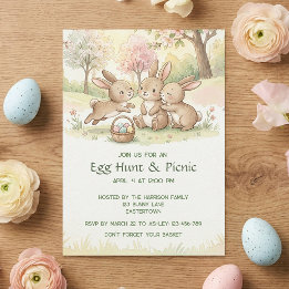 Cute Easter Bunny Egg Hunt & Picnic Party Kaart