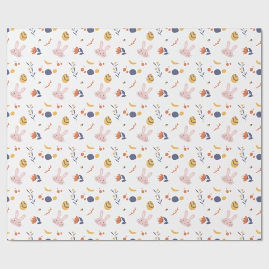 Cute Easter Bunny Egg Spring Floral Pattern Cadeaupapier (Vlak)
