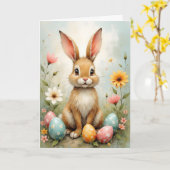 Cute Easter Bunny Eggs Flowers Easter Kaart (Gele Bloem)