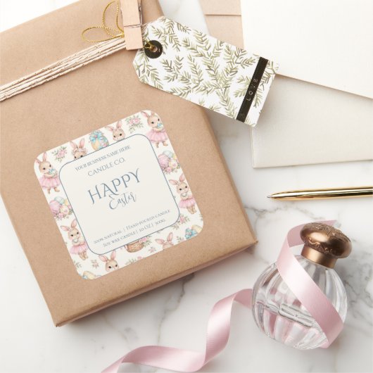 Cute Easter Bunny Floral Pattern Candle Label (Geschenken)