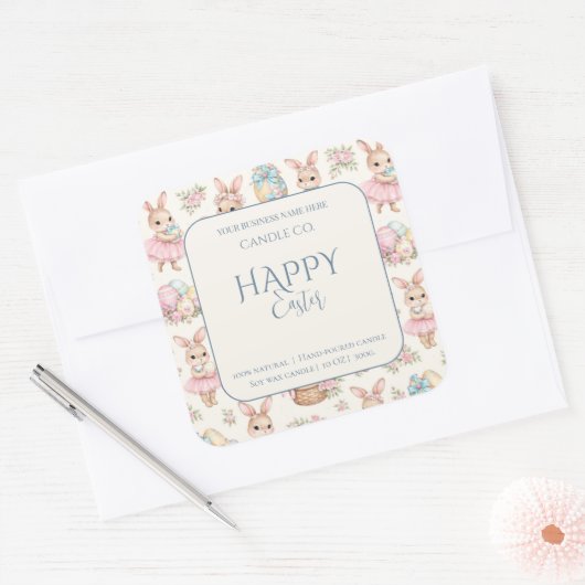 Cute Easter Bunny Floral Pattern Candle Label (Envelop)
