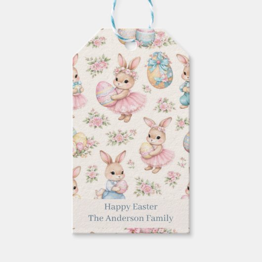 Cute Easter Bunny Floral Pattern - Pastel Spring  Cadeaulabel (Voorkant)