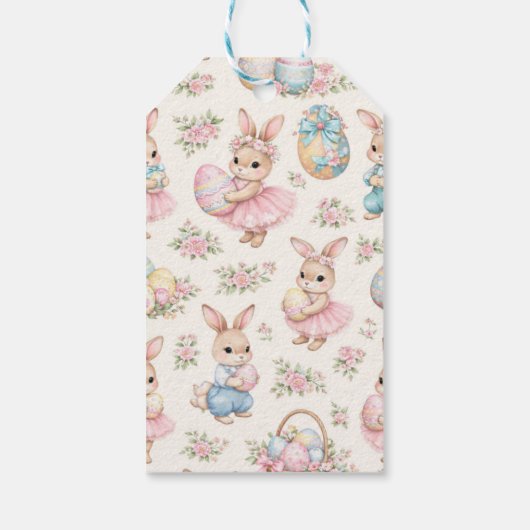 Cute Easter Bunny Floral Pattern - Pastel Spring  Cadeaulabel (Achterkant)
