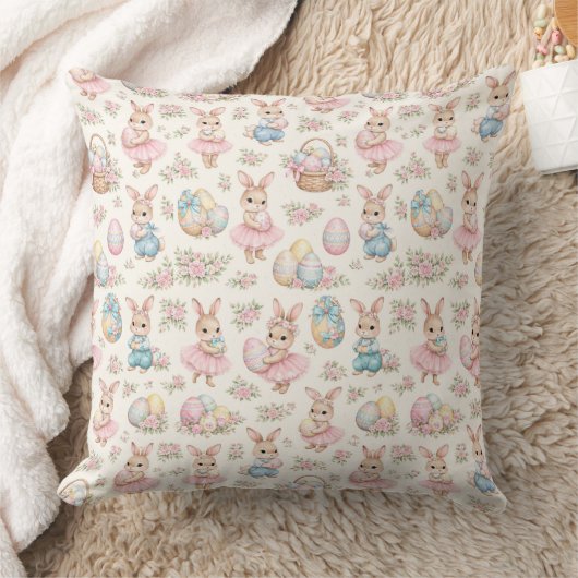 Cute Easter Bunny Floral Pattern - Pastel Spring  Kussen (Deken)