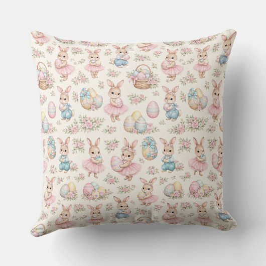 Cute Easter Bunny Floral Pattern - Pastel Spring Kussen (Achterkant)