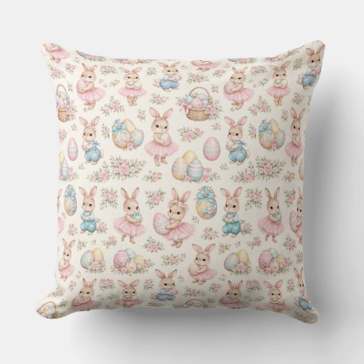 Cute Easter Bunny Floral Pattern - Pastel Spring  Kussen (Voorkant)