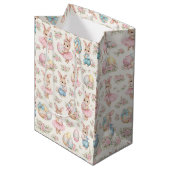 Cute Easter Bunny Floral Pattern - Pastel Spring Medium Cadeauzakje (Voorkant Gekanteld)