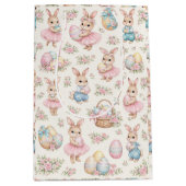 Cute Easter Bunny Floral Pattern - Pastel Spring Medium Cadeauzakje (Voorkant)