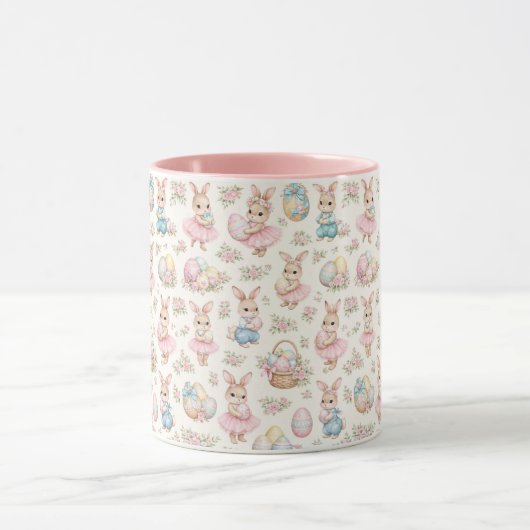 Cute Easter Bunny Floral Pattern - Pastel Spring Mok (Midden)