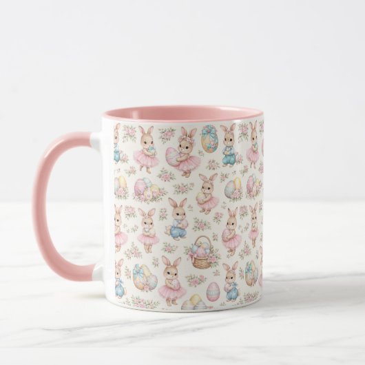 Cute Easter Bunny Floral Pattern - Pastel Spring Mok (Links)