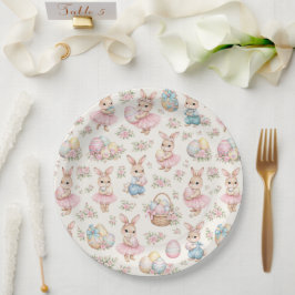 Cute Easter Bunny Floral Pattern - Pastel Spring Papieren Bordje
