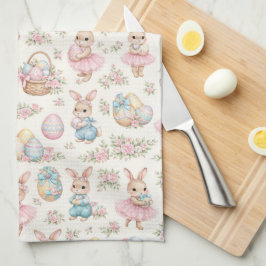 Cute Easter Bunny Floral Pattern - Pastel Spring Theedoek