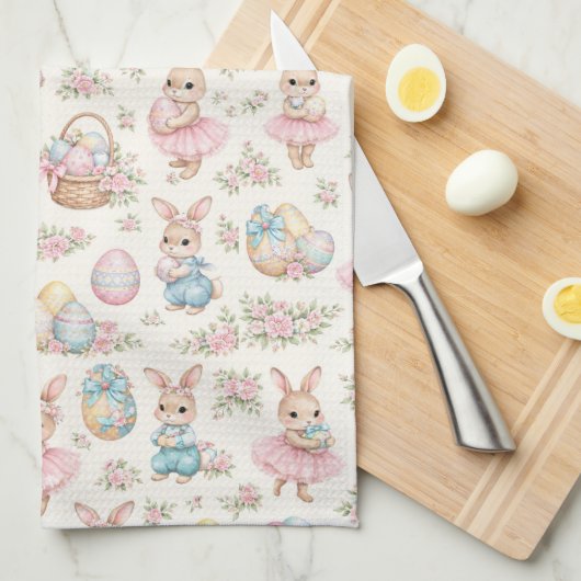 Cute Easter Bunny Floral Pattern - Pastel Spring  Theedoek (Quarter Fold)