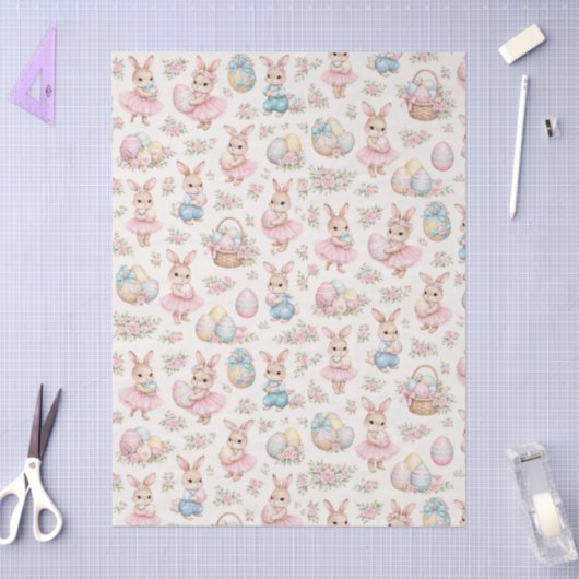 Cute Easter Bunny Floral Pattern - Pastel Spring  Tissuepapier (Craft)