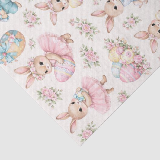 Cute Easter Bunny Floral Pattern - Pastel Spring  Tissuepapier (Detail)