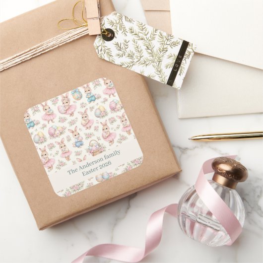 Cute Easter Bunny Floral Pattern - Pastel Spring  Vierkante Sticker (Geschenken)