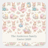 Cute Easter Bunny Floral Pattern - Pastel Spring  Vierkante Sticker (Voorkant)