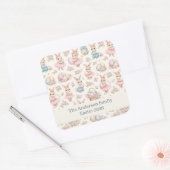 Cute Easter Bunny Floral Pattern - Pastel Spring  Vierkante Sticker (Envelop)