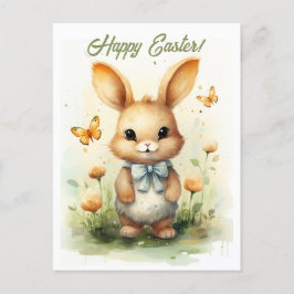 Cute Easter Bunny Frolic: Yellow Meadow Magic Feestdagenkaart