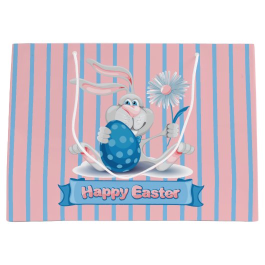 Cute Easter Bunny Gift Bag - Groot, glanzend Groot Cadeauzakje (Voorkant)