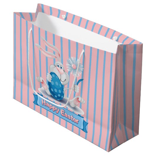 Cute Easter Bunny Gift Bag - Groot, glanzend Groot Cadeauzakje (Voorkant Gekanteld)