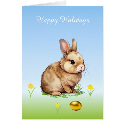 Cute Easter Bunny & Golden Egg on Light Blue (Voorkant)