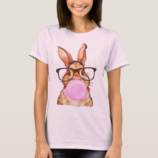 Cute Easter Bunny Graphic Print Pale Pink T-shirt (Voorkant)