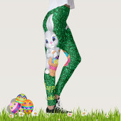 Cute Easter Bunny Green Faux Glitter Leggings