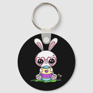 Cute Easter Bunny Heart Glasses Pajama Sleutelhanger