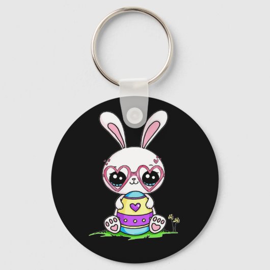 Cute Easter Bunny Heart Glasses Pajama Sleutelhanger (Voorkant)