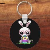 Cute Easter Bunny Heart Glasses Pajama Sleutelhanger (Voorkant)