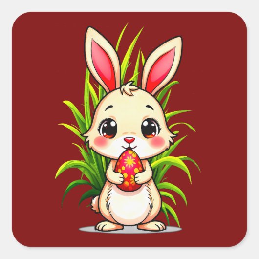 Cute Easter Bunny Holding Egg - Autocolante Vierkante Sticker (Voorkant)