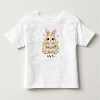 Cute Easter Bunny Holding Eggs with Flowers Kinder Shirts