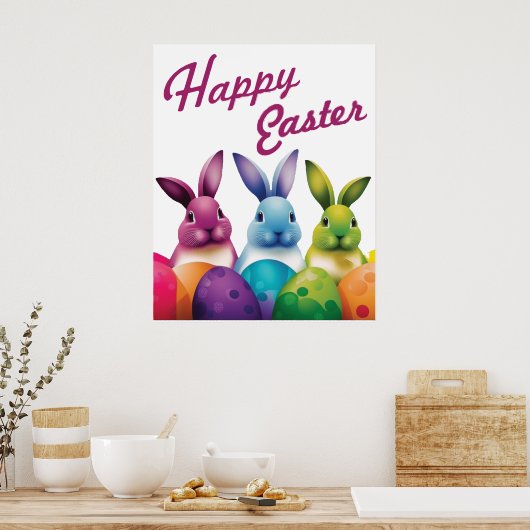 Cute Easter Bunny Holiday Poster (Keuken)
