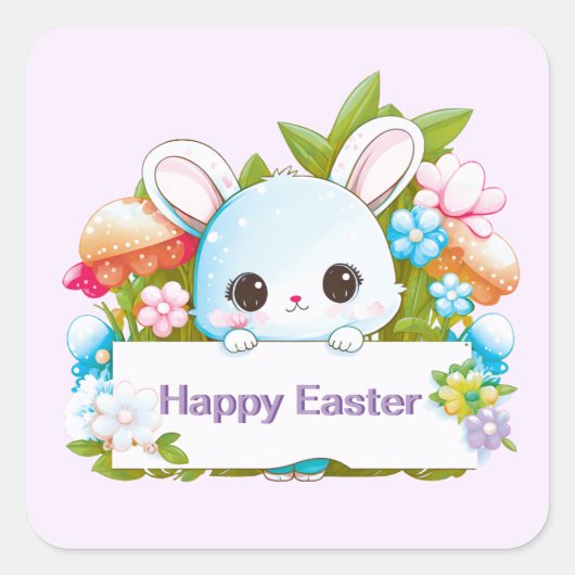 Cute Easter Bunny Holiday Vierkante Sticker (Voorkant)