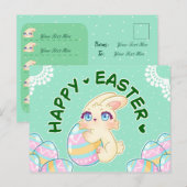 Cute Easter Bunny Hugging Egg Feestdagenkaart (Voorkant / Achterkant)